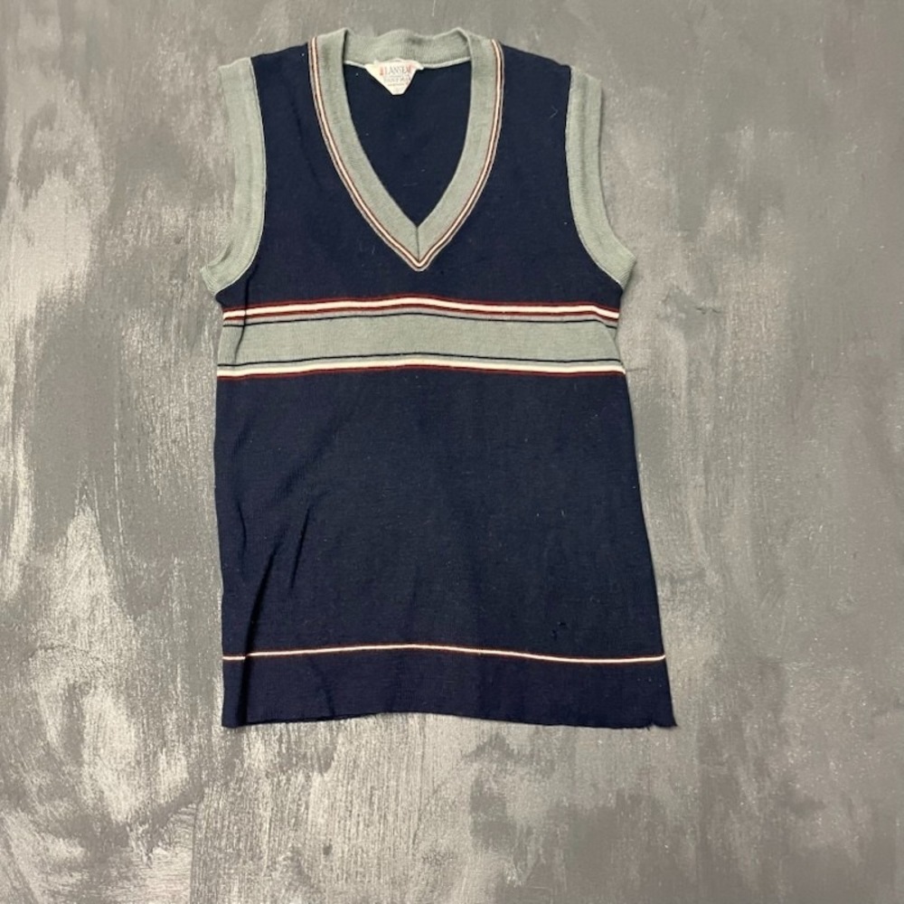 vintage LAnsea sweater womens small blue 1970s strips USA